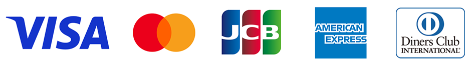 VISA, mastercard, JCB, American Express, Diners Club